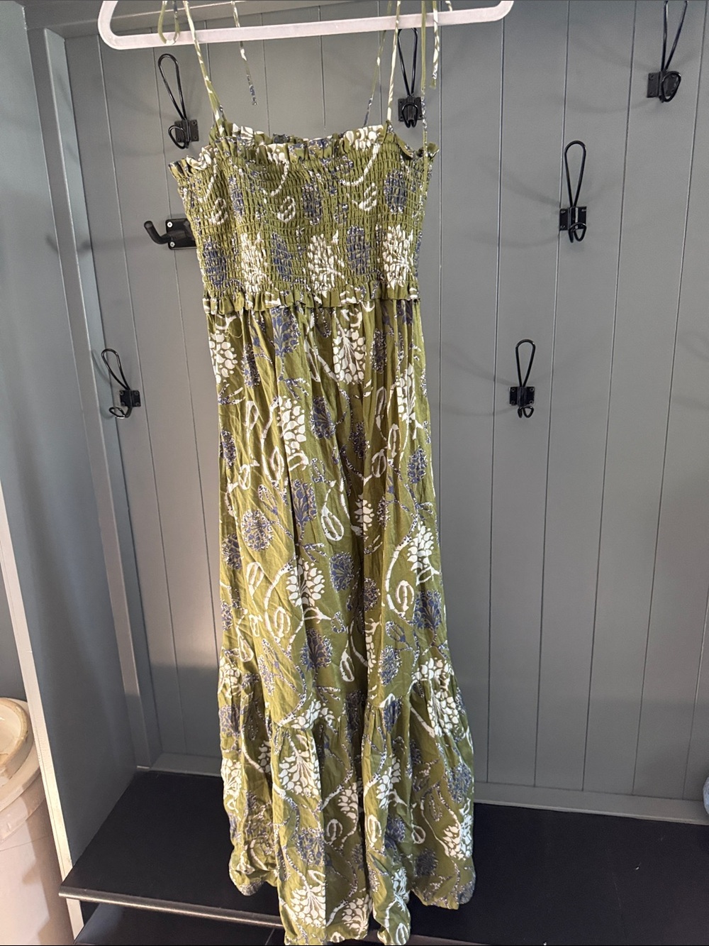 Zara Green Floral Smocked Maxi Dress